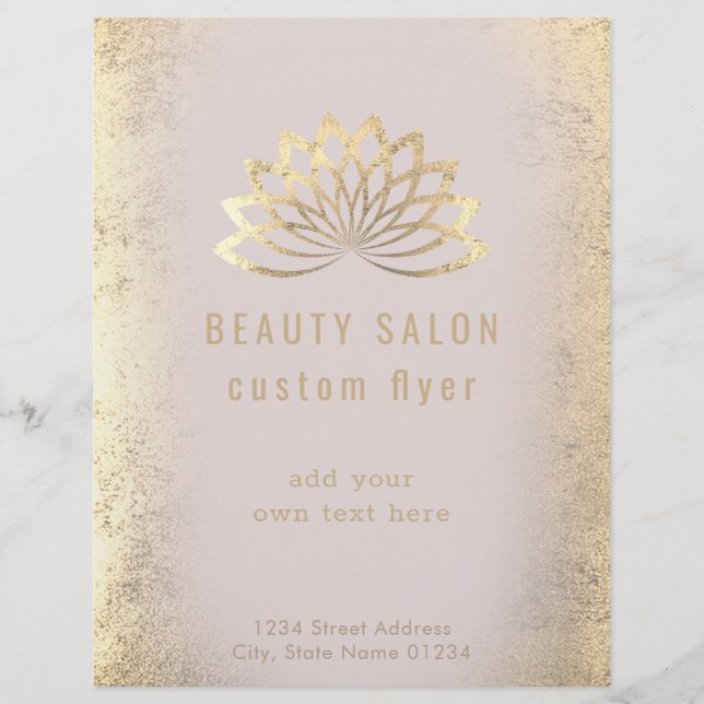 FAUX gold foil lotus logo beauty salon Flyer (Front)