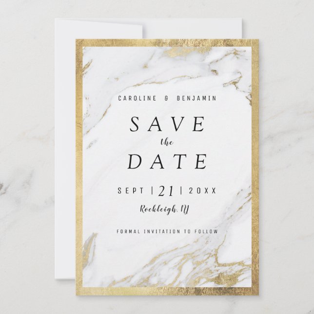 Faux gold foil marble luxury modern save the date (Front)