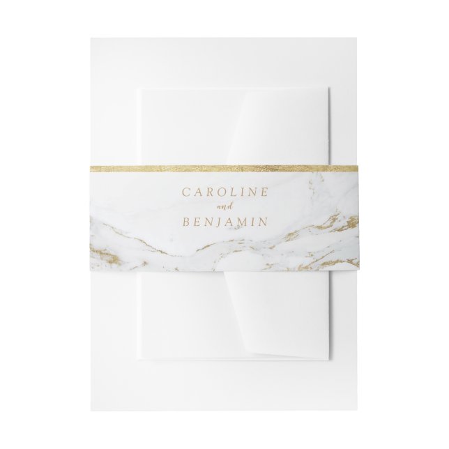 Faux gold foil marble luxury modern wedding invitation belly band (Front Example)