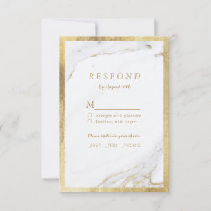 Faux gold foil marble luxury modern wedding RSVP Card