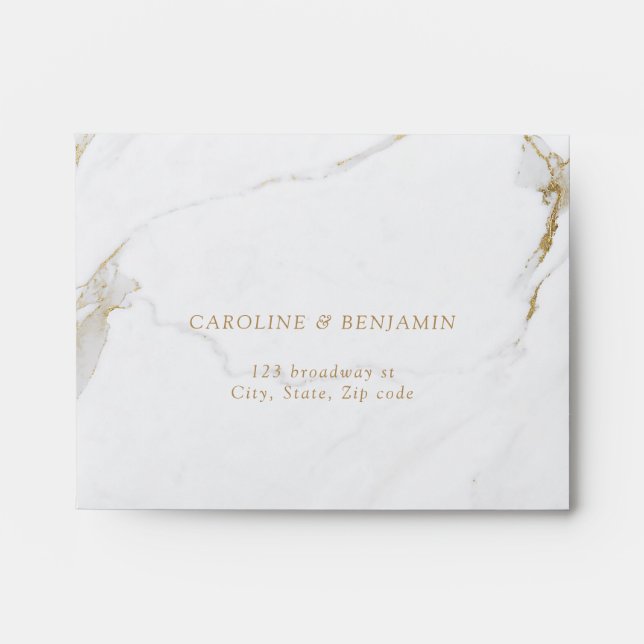 Faux gold foil marble luxury modern wedding RSVP Envelope (Front)