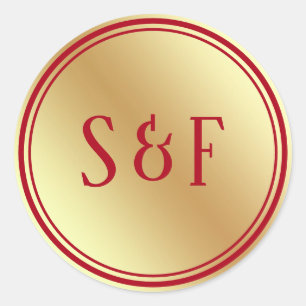 Faux Gold Foil Maroon Red Monogram Envelope Seal