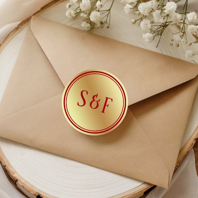 Faux Gold Foil Maroon Red Monogram Envelope Seal (Creator Uploaded)