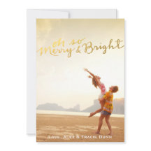 Faux Gold Foil Merry & Bright Christmas Card