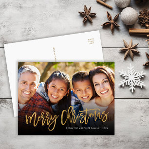 Faux Gold Foil Merry Christmas Photo Overlay Holiday Postcard