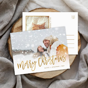 Faux Gold Foil Merry Christmas Photo Overlay Holiday Postcard