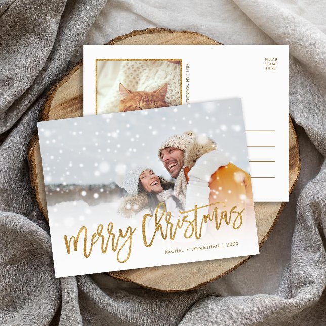 Faux Gold Foil Merry Christmas Photo Overlay Holiday Postcard (Creator Uploaded)