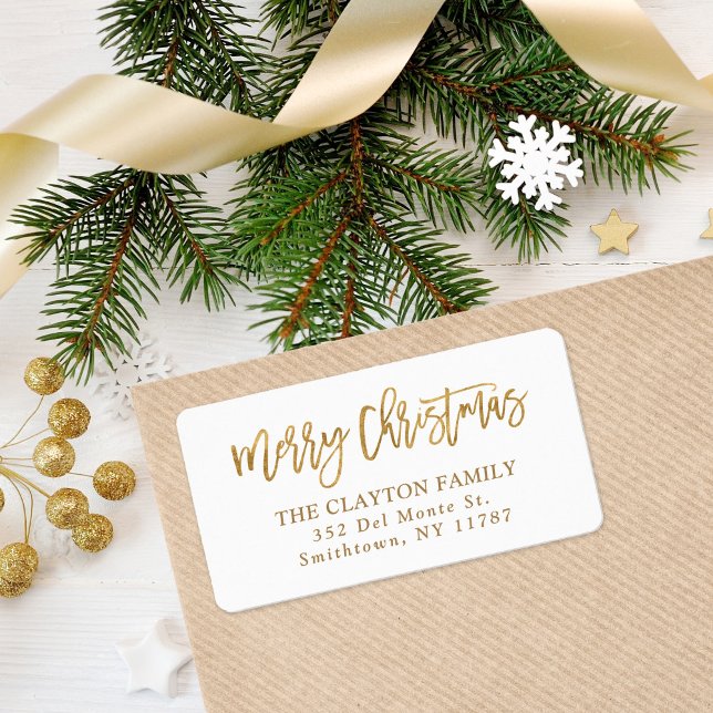 Faux Gold Foil Merry Christmas Return Address Label (Creator Uploaded)