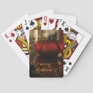 Faux Gold Foil Merry Christmas w/ Red Glass Balls Playing Cards