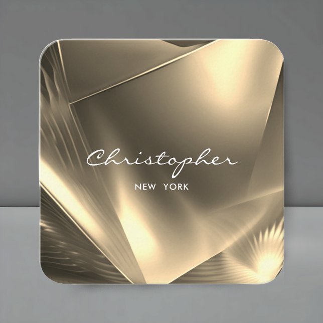 Faux Gold Foil Minimal QR Code & Social Media  Square Business Card (Faux Gold Foil Minimal QR Code & Social Media Square Business Card)