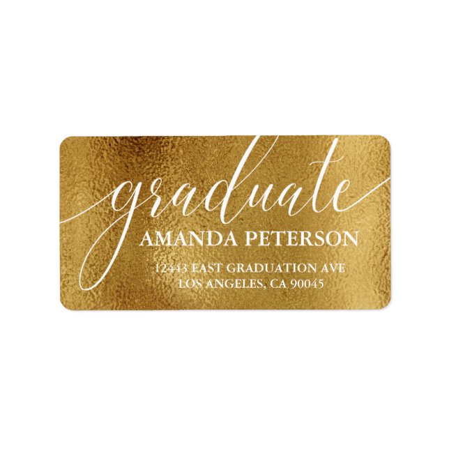 Faux Gold Foil Modern Elegant Typography Graduate Label (Front)