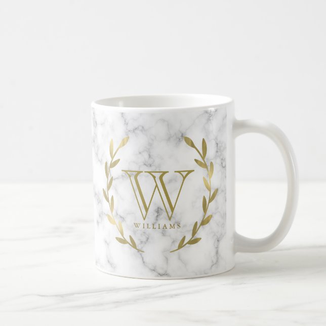 Faux Gold Foil Monogram on Marble Texture Coffee Mug (Right)