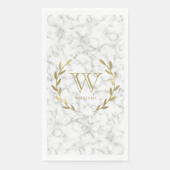 Faux Gold Foil Monogram on Marble Texture Napkin (Front)