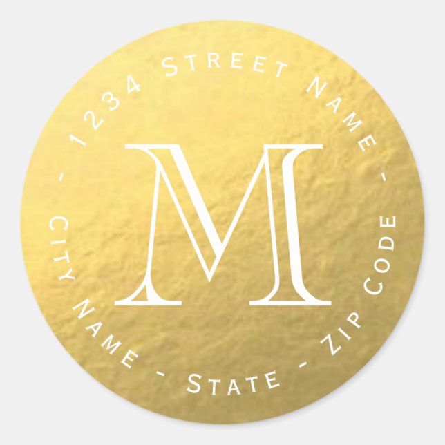 Faux Gold Foil Monogram Return Address Label (Front)