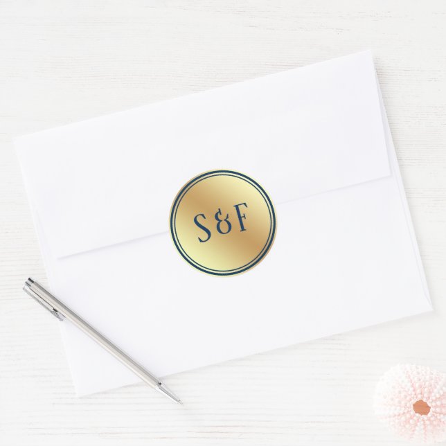 Faux Gold Foil Navy Blue Monogram Envelope Seal (Envelope)