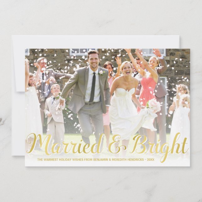 Faux Gold Foil | Newlyweds Holiday Photo Card (Front)