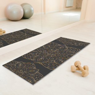 Faux Gold Foil On Dark Grey Decorative Mandala Yoga Mat