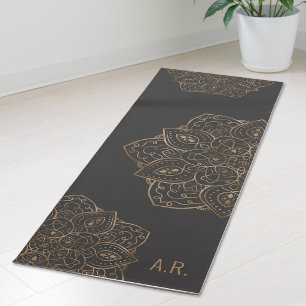 Faux Gold Foil On Dark Grey Mandala With Initials Yoga Mat