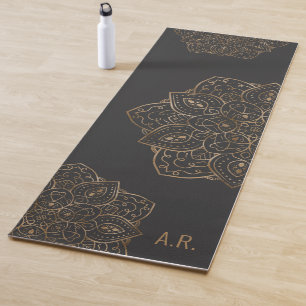 Faux Gold Foil On Dark Grey Mandala With Initials Yoga Mat