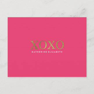 Faux Gold Foil on Hot Pink XOXO Thank You Card