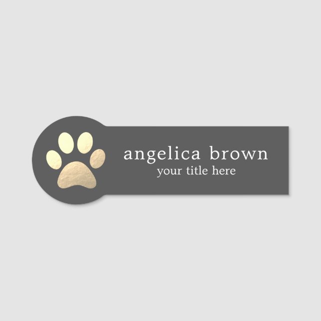 Faux Gold Foil Paw Print Veterinarian Name Tag (Front)