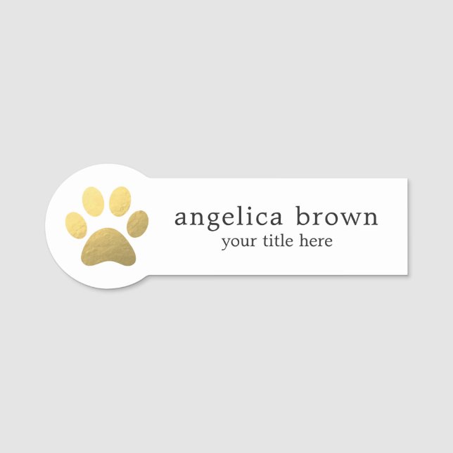Faux Gold Foil Paw Print Veterinarian Name Tag (Front)