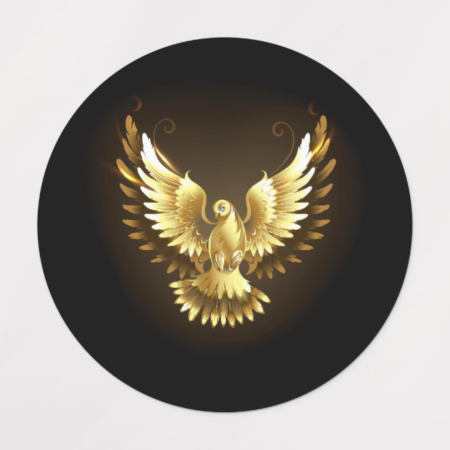 Faux Gold Foil Peace Dove on Black (Design 1)
