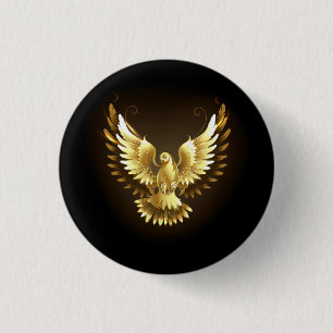 Faux Gold Foil Peace Dove on Black 3 Cm Round Badge