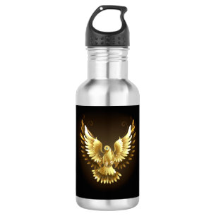 Faux Gold Foil Peace Dove on Black 532 Ml Water Bottle