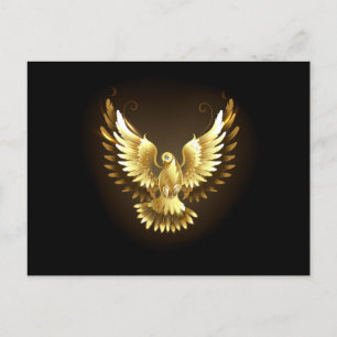 Faux Gold Foil Peace Dove on Black Announcement Postcard