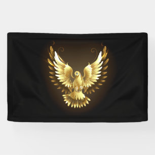 Faux Gold Foil Peace Dove on Black Banner