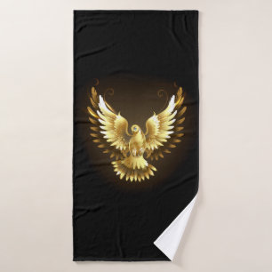 Faux Gold Foil Peace Dove on Black Bath Towel