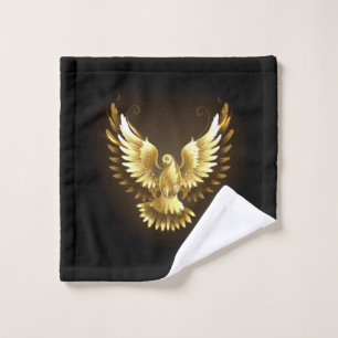 Faux Gold Foil Peace Dove on Black Bath Towel Set