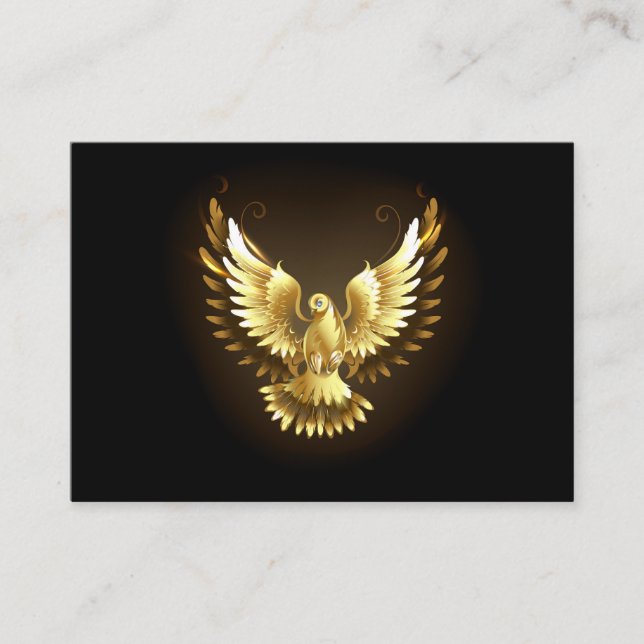 Faux Gold Foil Peace Dove on Black Business Card (Front)