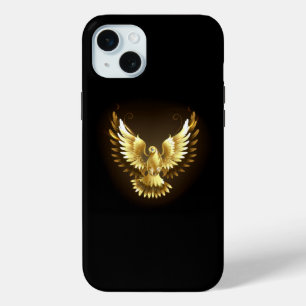 Faux Gold Foil Peace Dove on Black iPhone 15 Mini Case