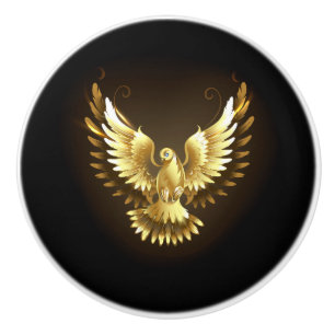 Faux Gold Foil Peace Dove on Black Ceramic Knob