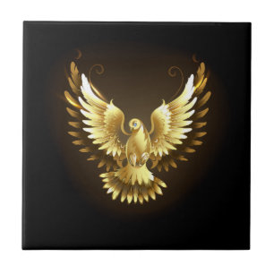 Faux Gold Foil Peace Dove on Black Ceramic Tile
