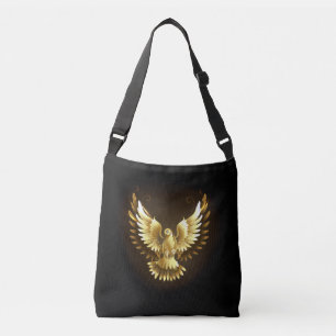 Faux Gold Foil Peace Dove on Black Crossbody Bag