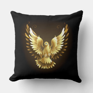Faux Gold Foil Peace Dove on Black Cushion