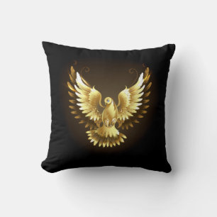 Faux Gold Foil Peace Dove on Black Cushion
