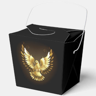 Faux Gold Foil Peace Dove on Black Favour Box