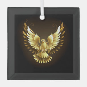Faux Gold Foil Peace Dove on Black Glass Tree Decoration