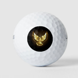 Faux Gold Foil Peace Dove on Black Golf Balls