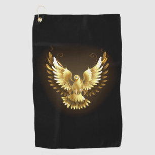 Faux Gold Foil Peace Dove on Black Golf Towel
