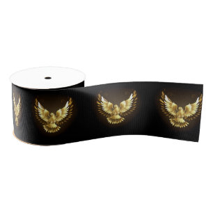 Faux Gold Foil Peace Dove on Black Grosgrain Ribbon