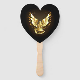 Faux Gold Foil Peace Dove on Black Hand Fan