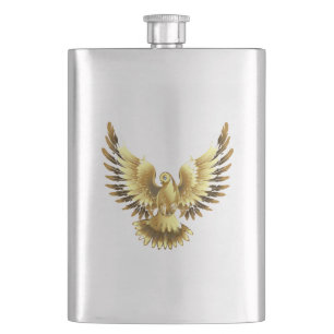 Faux Gold Foil Peace Dove on Black Hip Flask