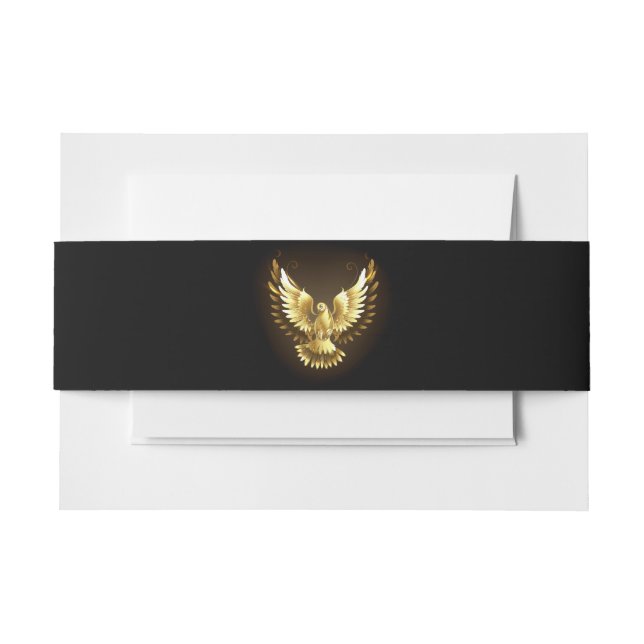 Faux Gold Foil Peace Dove on Black Invitation Belly Band (Front Example)