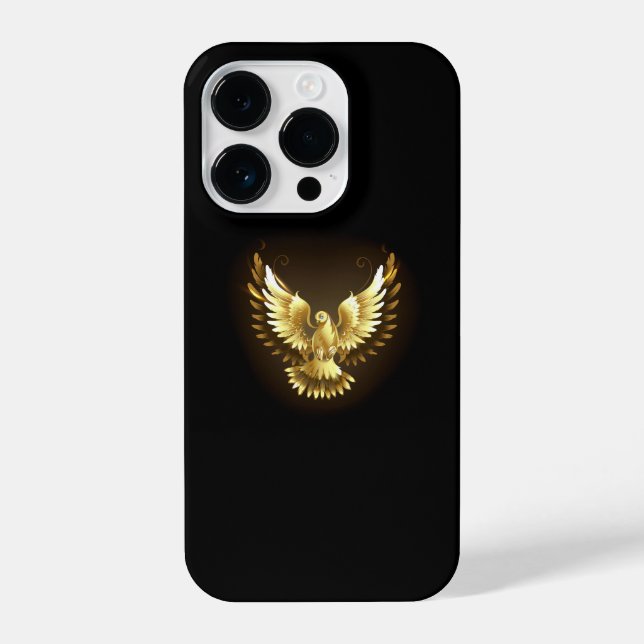 Faux Gold Foil Peace Dove on Black iPhone Case (Back)