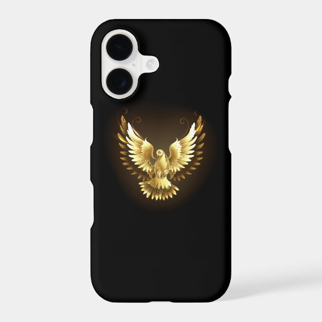 Faux Gold Foil Peace Dove on Black iPhone Case (Back)